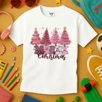Merry Christmas Lights Pink Tree Gift Xmas Holidays Kids T-Shirt thumb 3