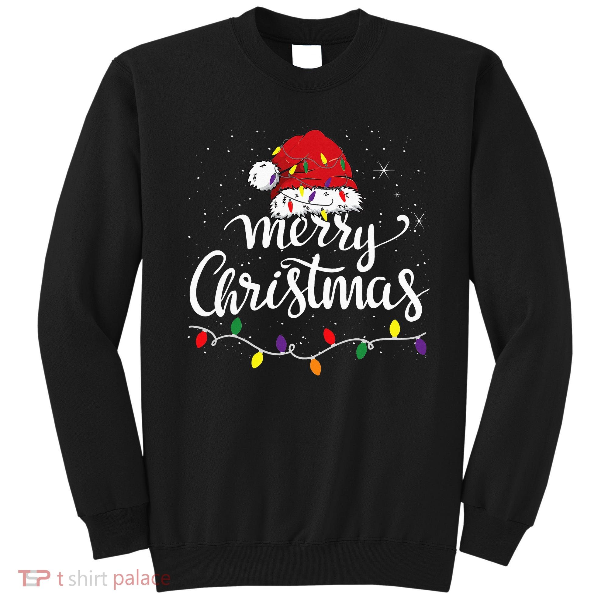 Merry Christmas Lights Red Santa Hat Xmas Family Sweatshirt