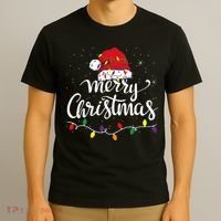 Merry Christmas Lights Red Santa Hat Xmas Family T-Shirt thumb 3