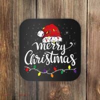 Merry Christmas Lights Red Santa Hat Xmas Family Coaster thumb 0