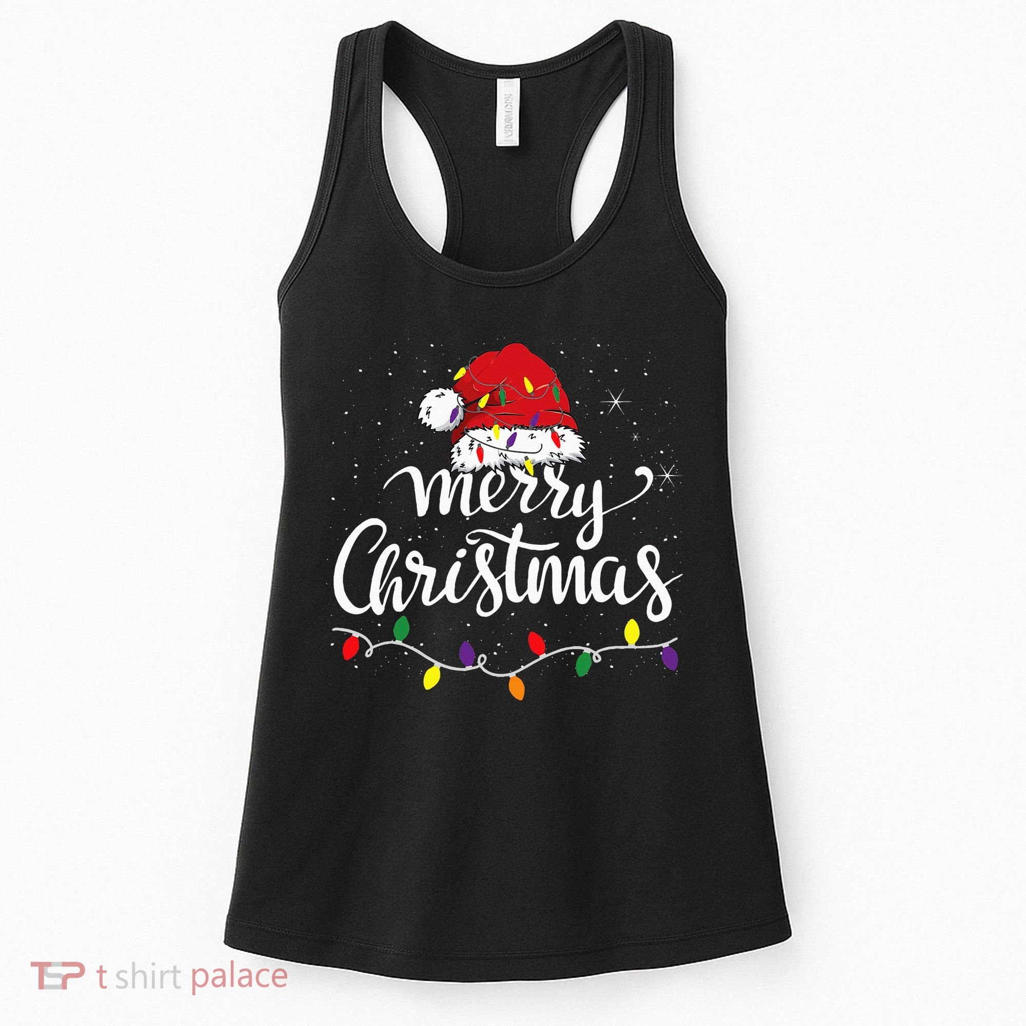 Merry Christmas Lights Red Santa Hat Xmas Family Women's Tank Top