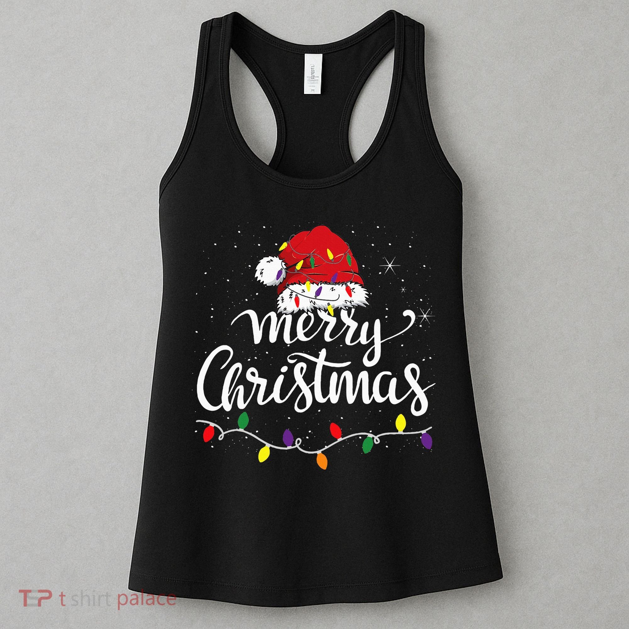 Merry Christmas Lights Red Santa Hat Xmas Family Women's Tank Top