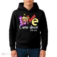 Merry Christmas Love Came Down Luke-211 Thanksgiving Jesus Kids Hoodie thumb 4