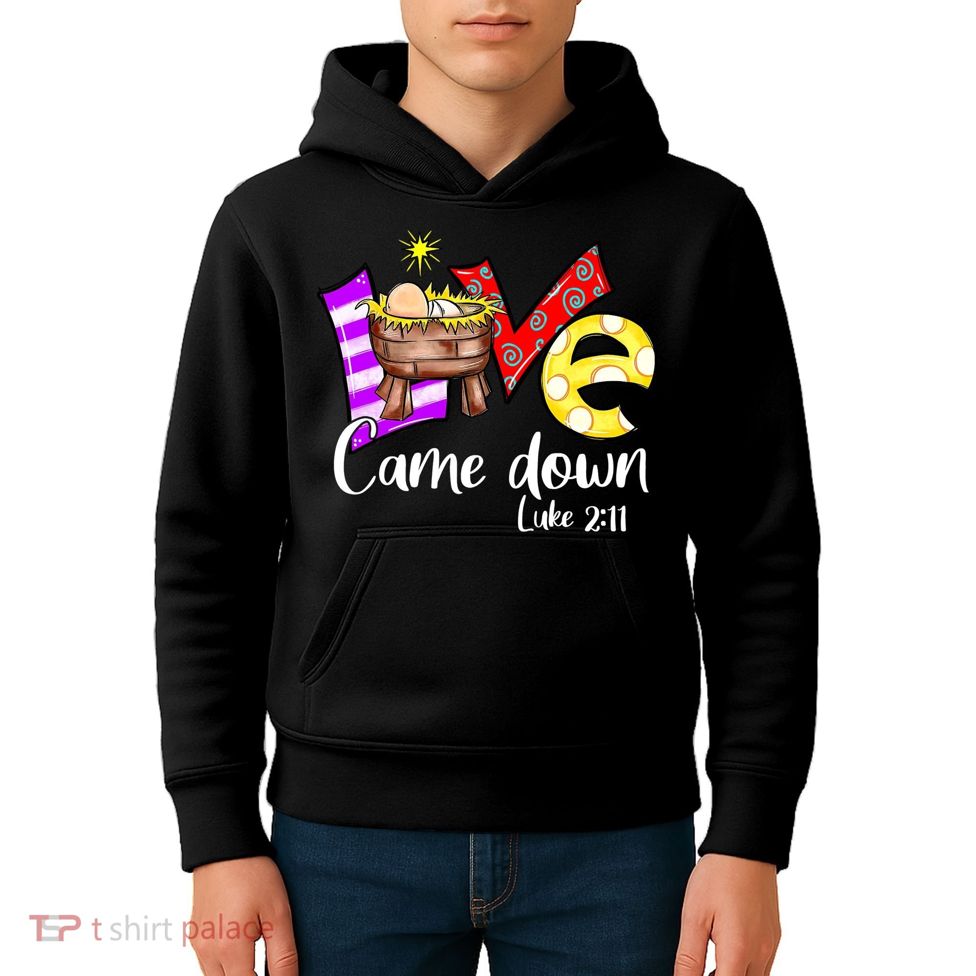 Merry Christmas Love Came Down Luke-211 Thanksgiving Jesus Kids Hoodie