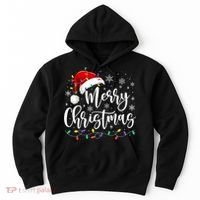 Merry Christmas Lights Red Santa Hat Xmas Family Hoodie thumb 0