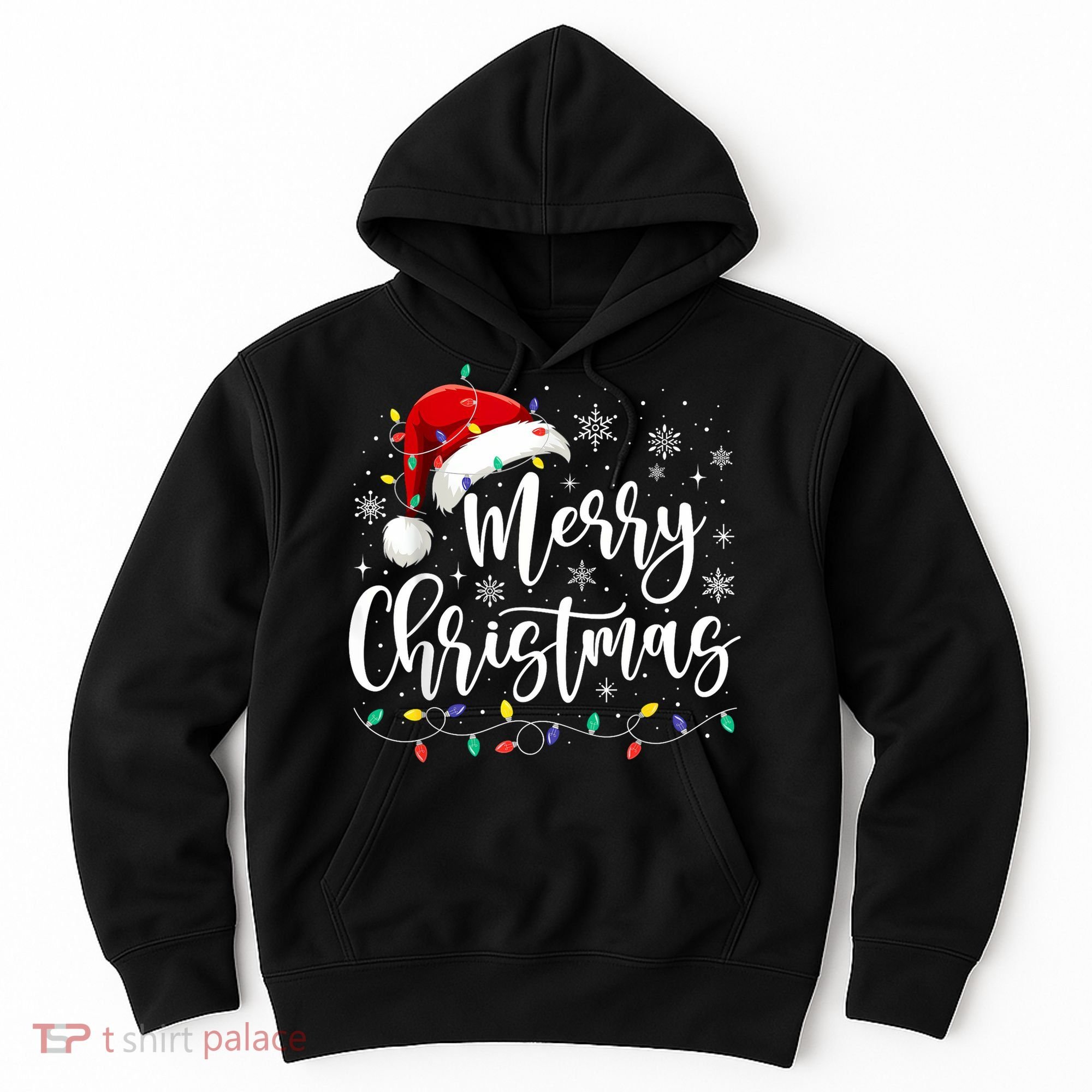 Merry Christmas Lights Red Santa Hat Xmas Family Hoodie