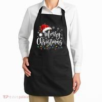 Merry Christmas Lights Red Santa Hat Xmas Family Apron thumb 2