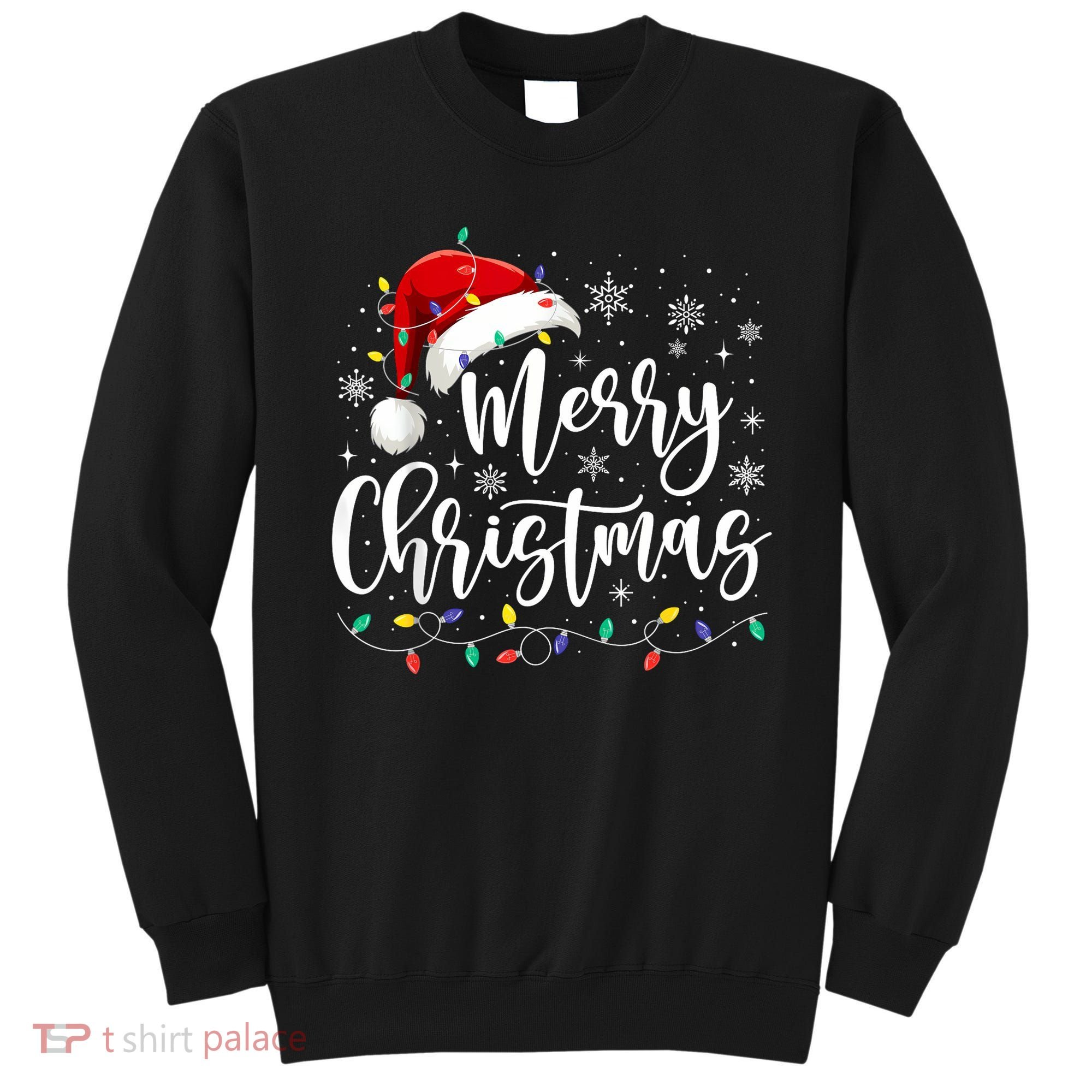 Merry Christmas Lights Red Santa Hat Xmas Family Sweatshirt