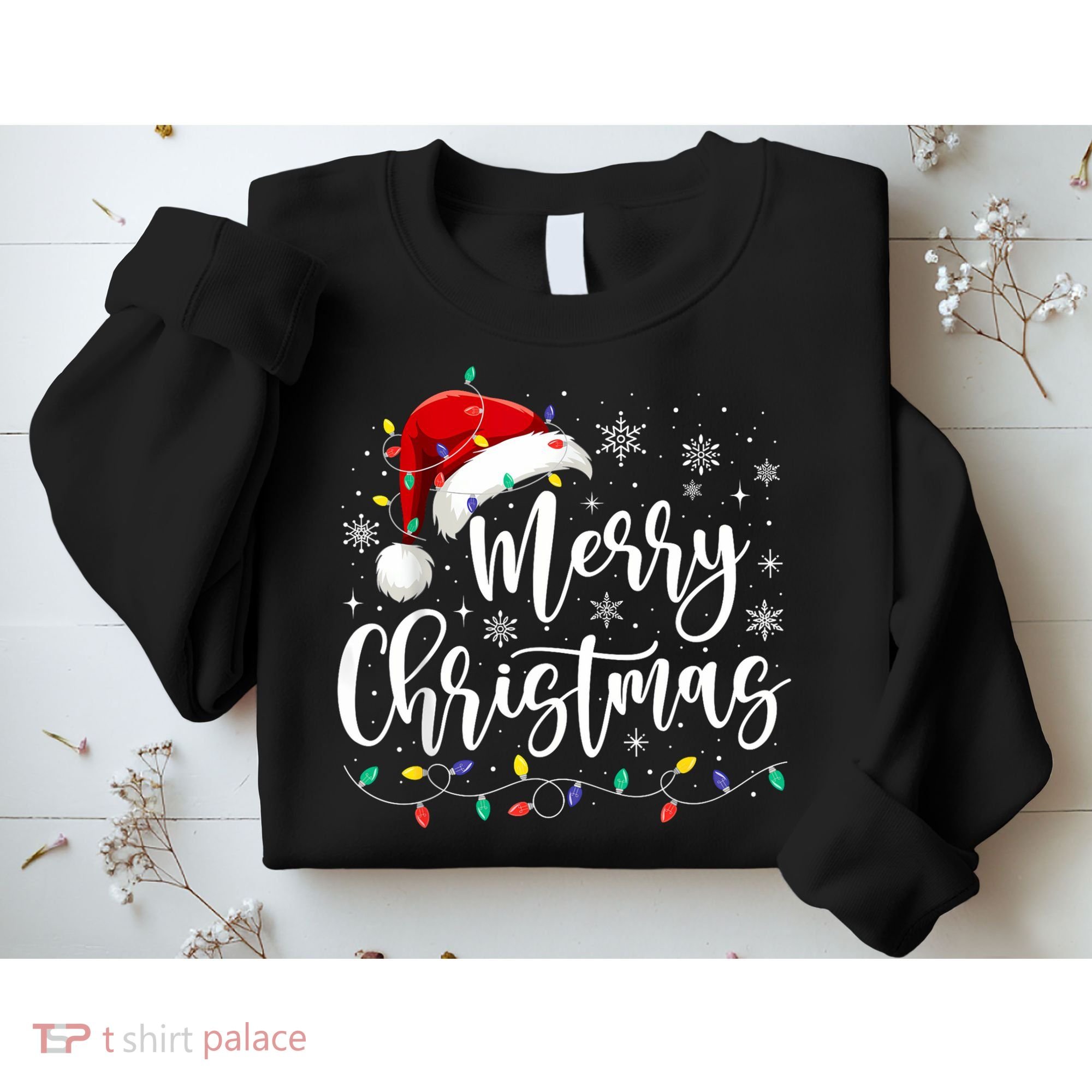 Merry Christmas Lights Red Santa Hat Xmas Family Sweatshirt