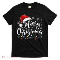 Merry Christmas Lights Red Santa Hat Xmas Family T-Shirt thumb 0