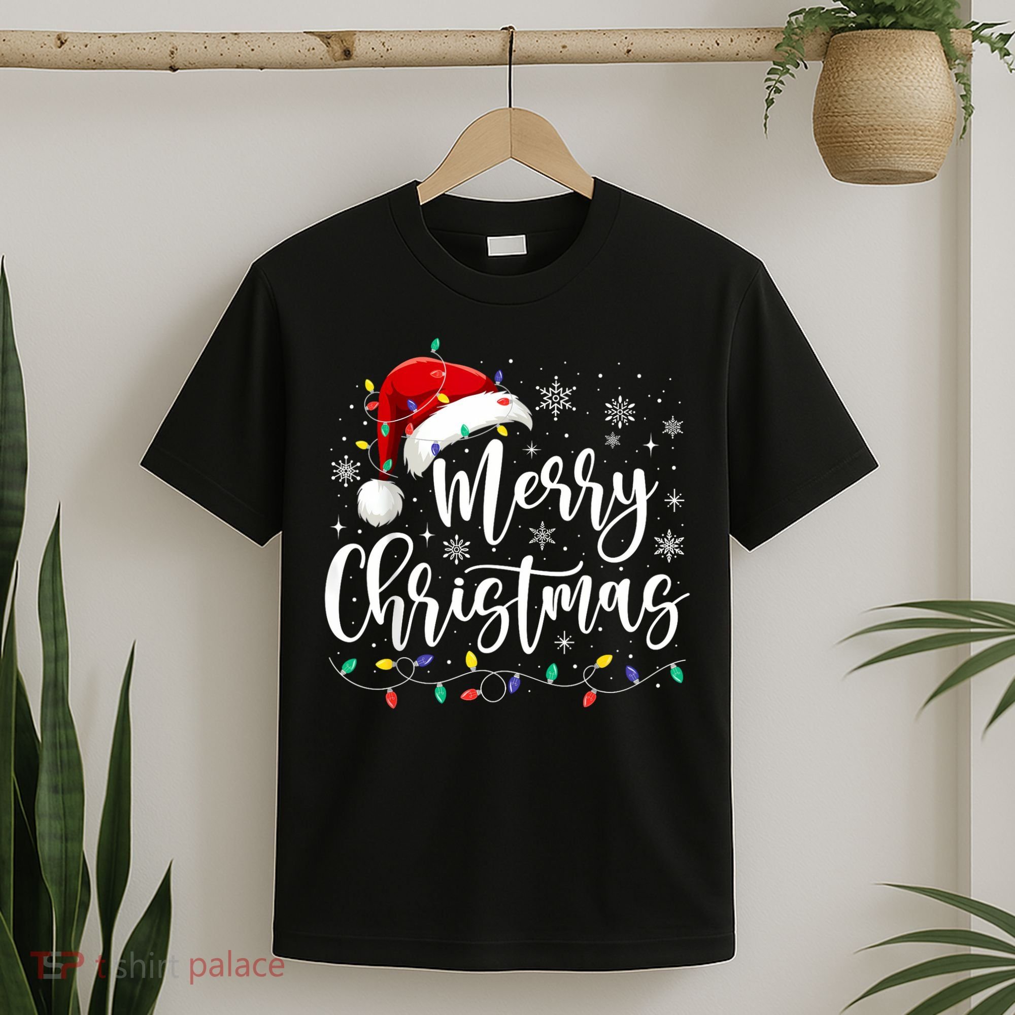 Merry Christmas Lights Red Santa Hat Xmas Family T-Shirt