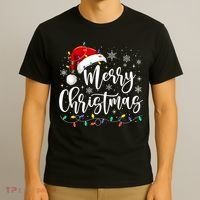 Merry Christmas Lights Red Santa Hat Xmas Family T-Shirt thumb 3