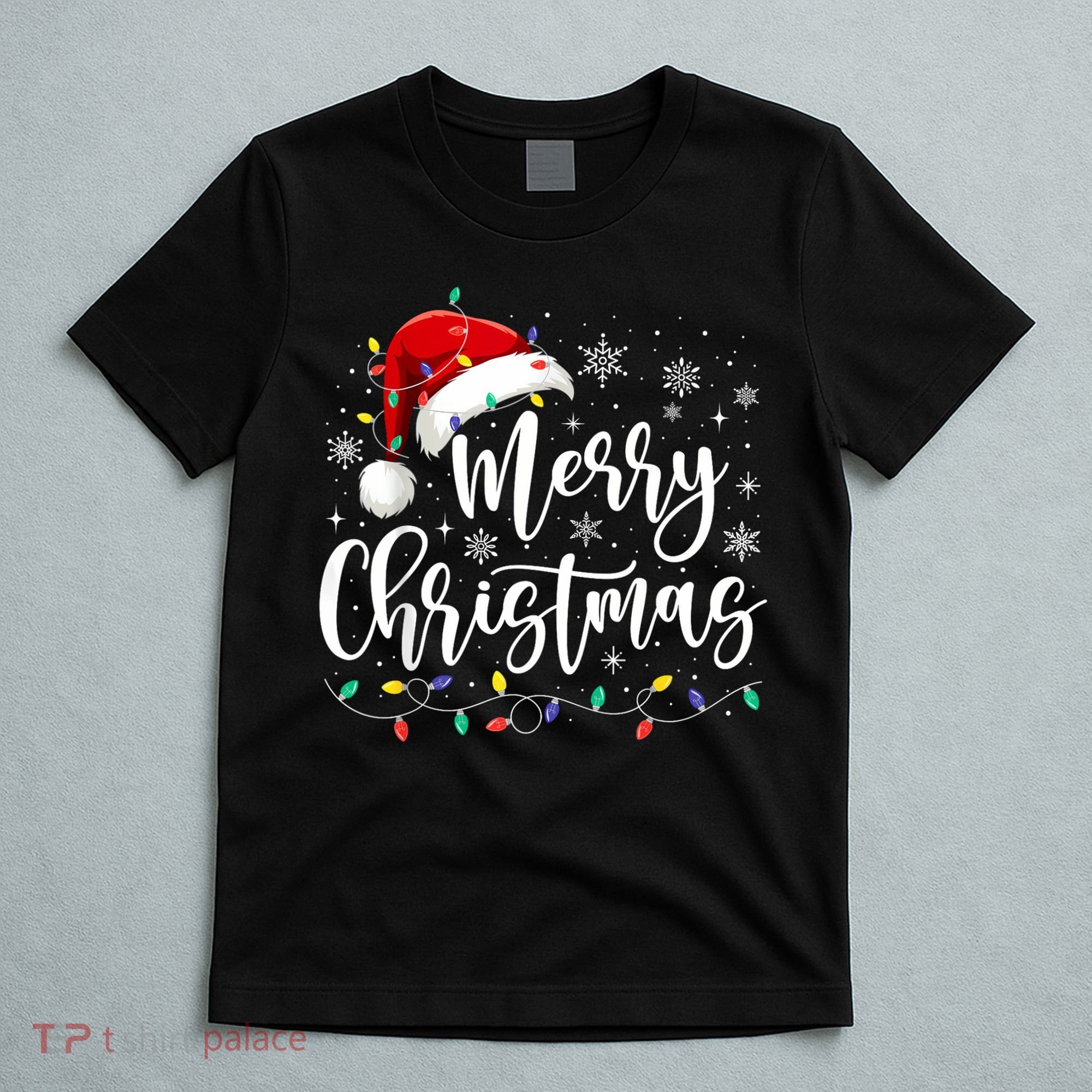 Merry Christmas Lights Red Santa Hat Xmas Family T-Shirt