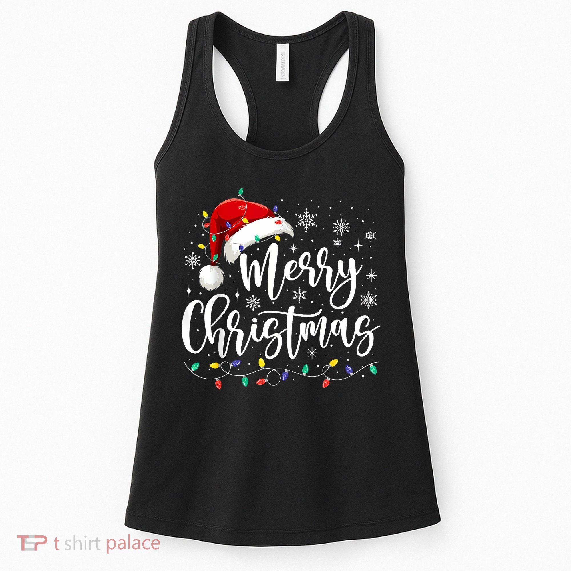 Merry Christmas Lights Red Santa Hat Xmas Family Women's Tank Top