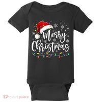 Merry Christmas Lights Red Santa Hat Xmas Family Baby Bodysuit thumb 0