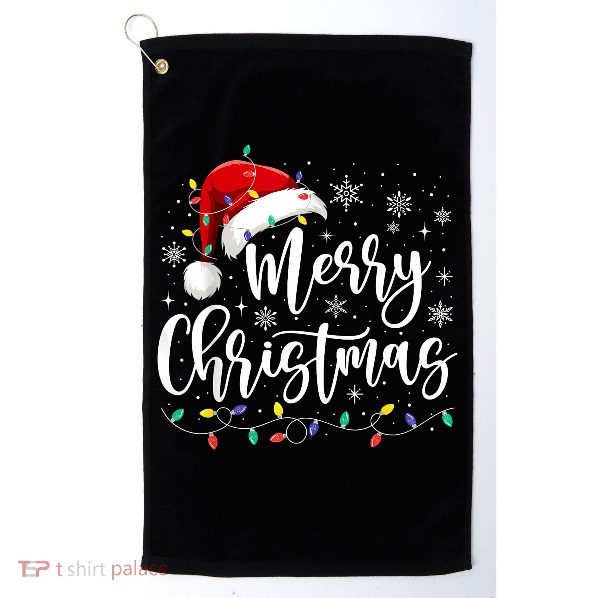 Merry Christmas Lights Red Santa Hat Xmas Family Golf Towel