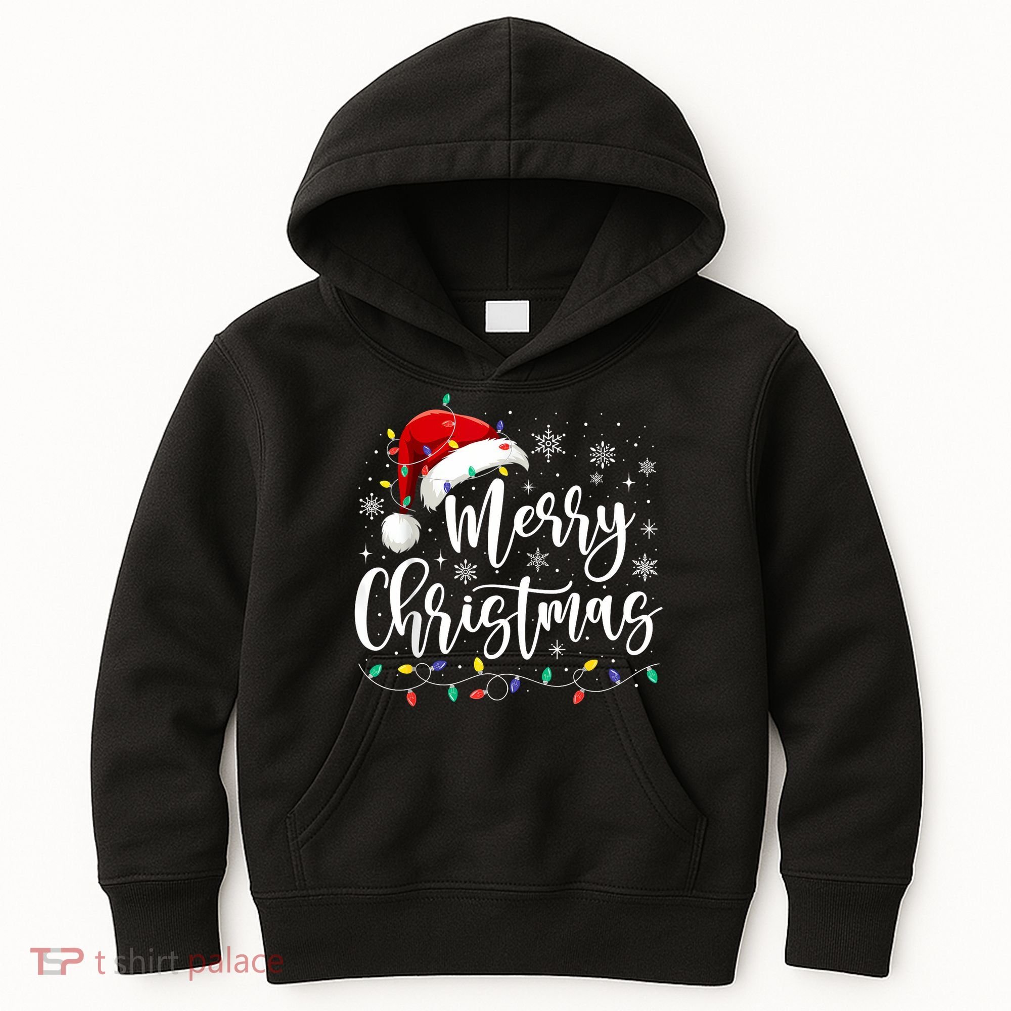 Merry Christmas Lights Red Santa Hat Xmas Family Kids Hoodie