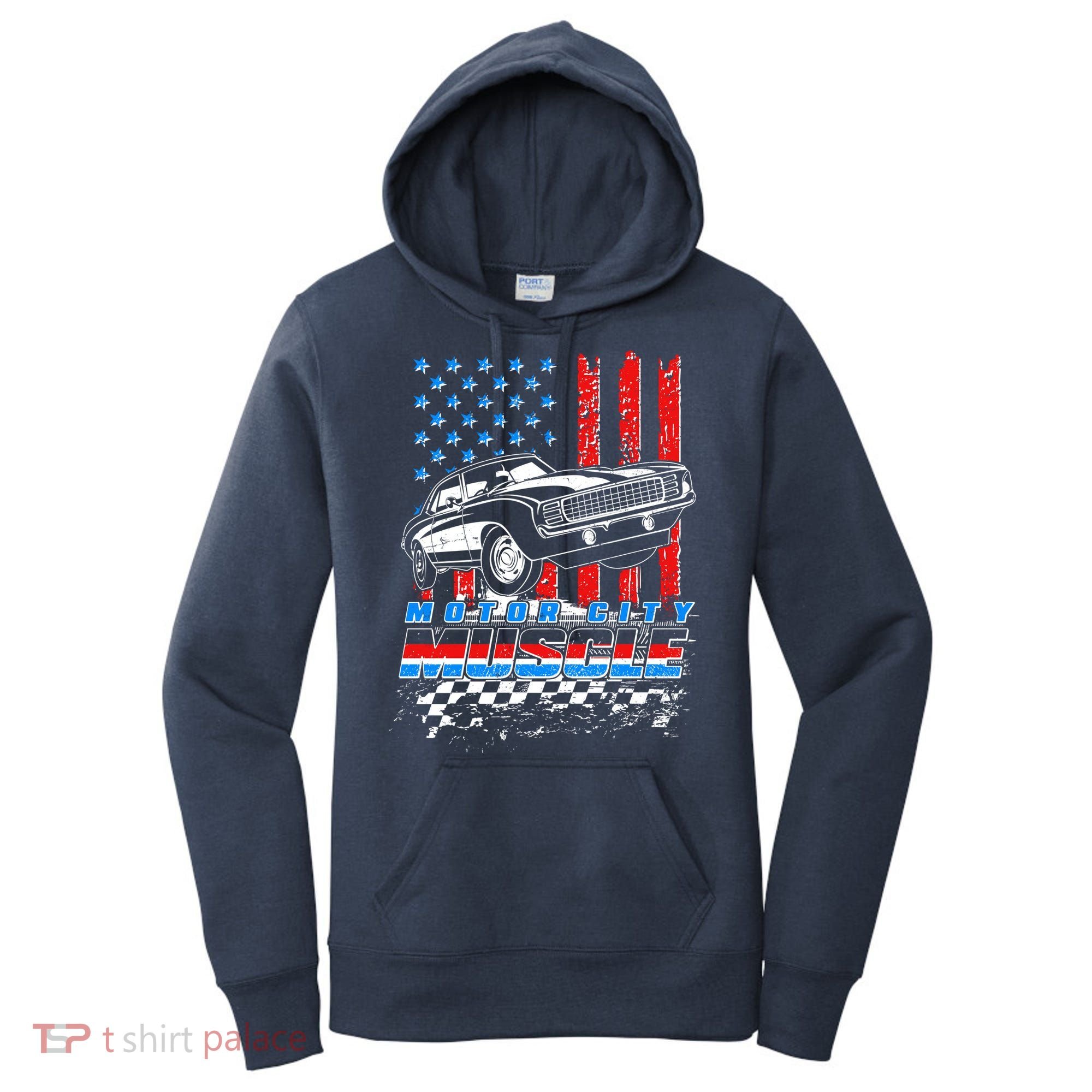 Motor City Muscle American USA Flag Muscle Car Fan Women's Hoodie