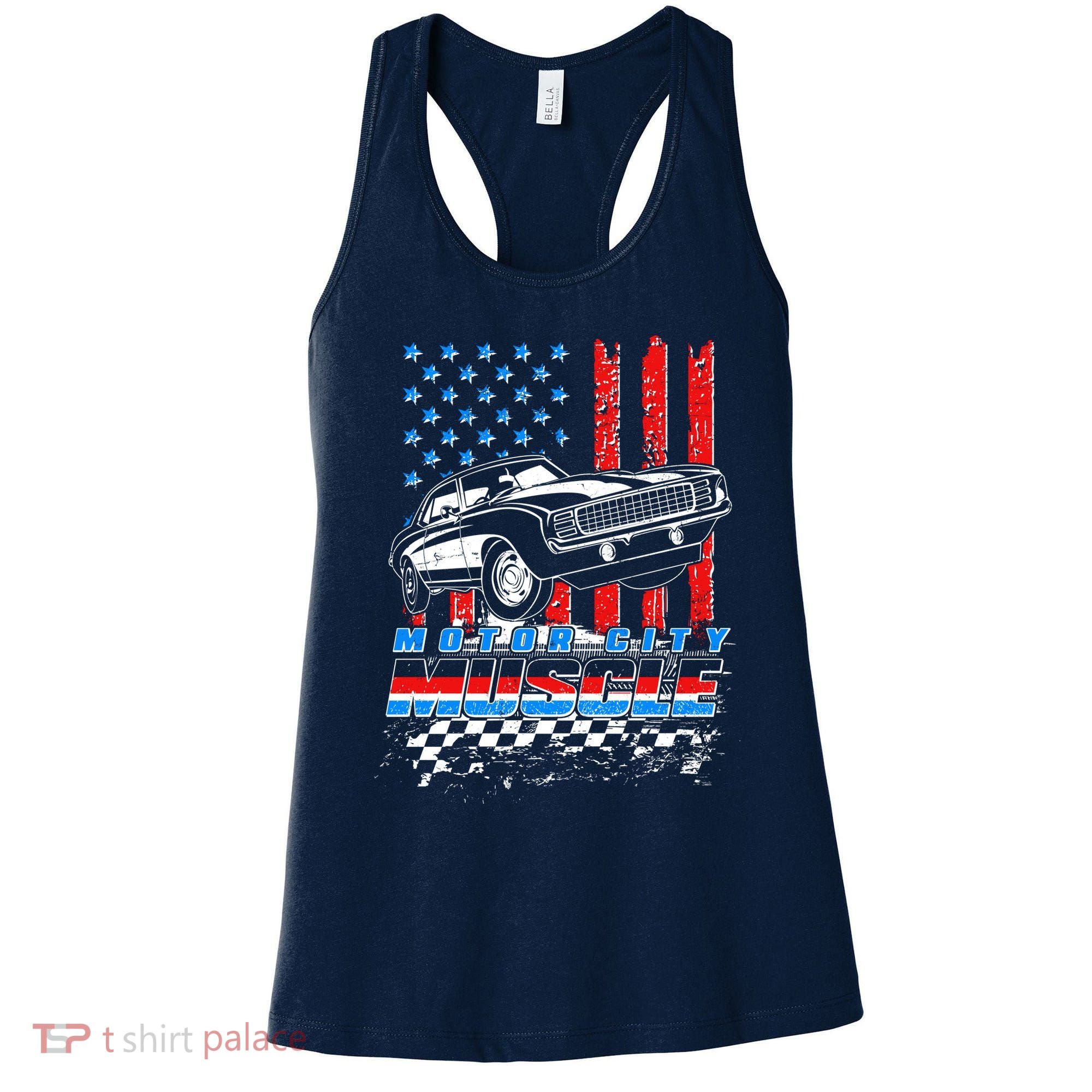 Motor City Muscle American USA Flag Muscle Car Fan Women's Tank Top
