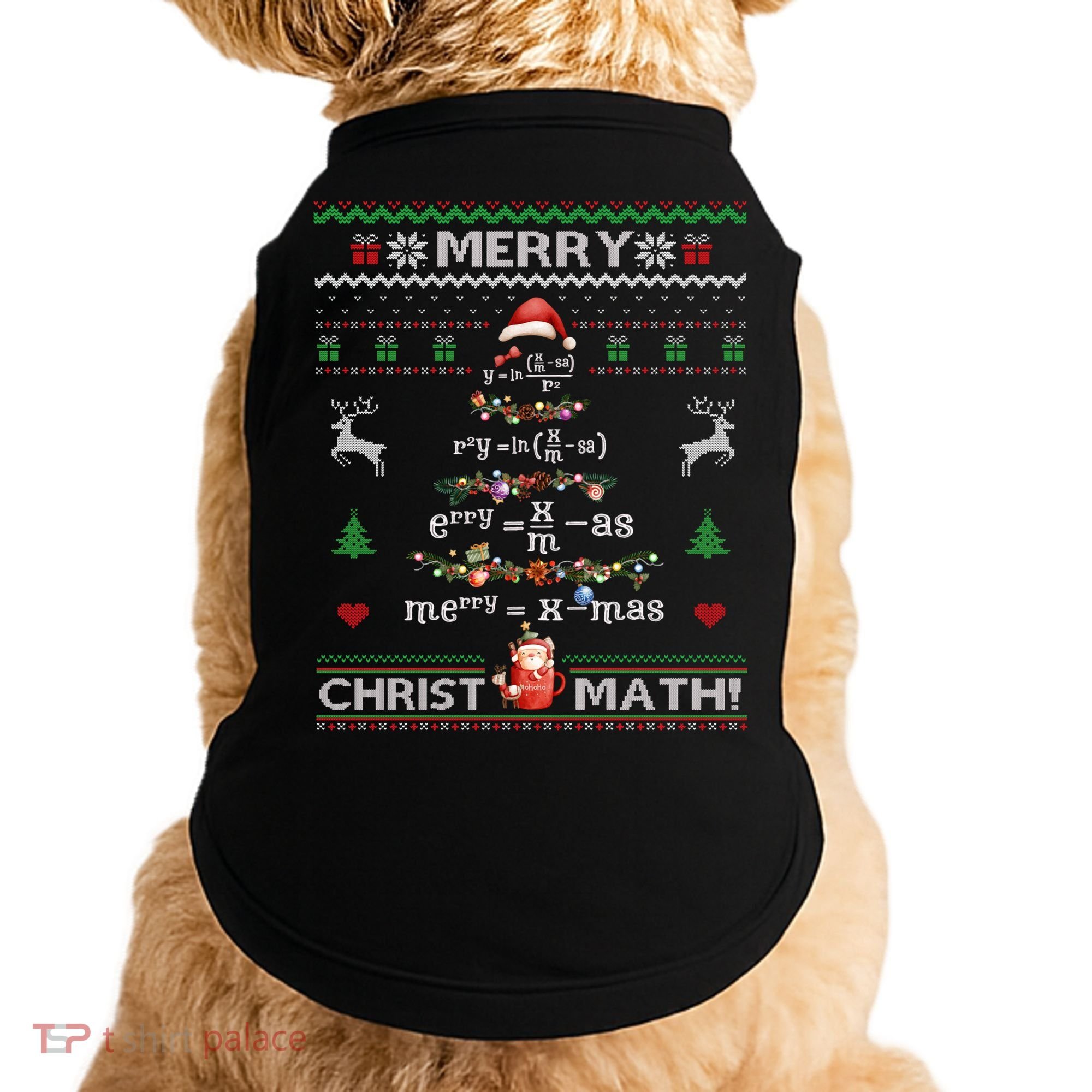 Merry Christmath Math Christmas Tree Ugly Sweater Teacher Doggie Tank