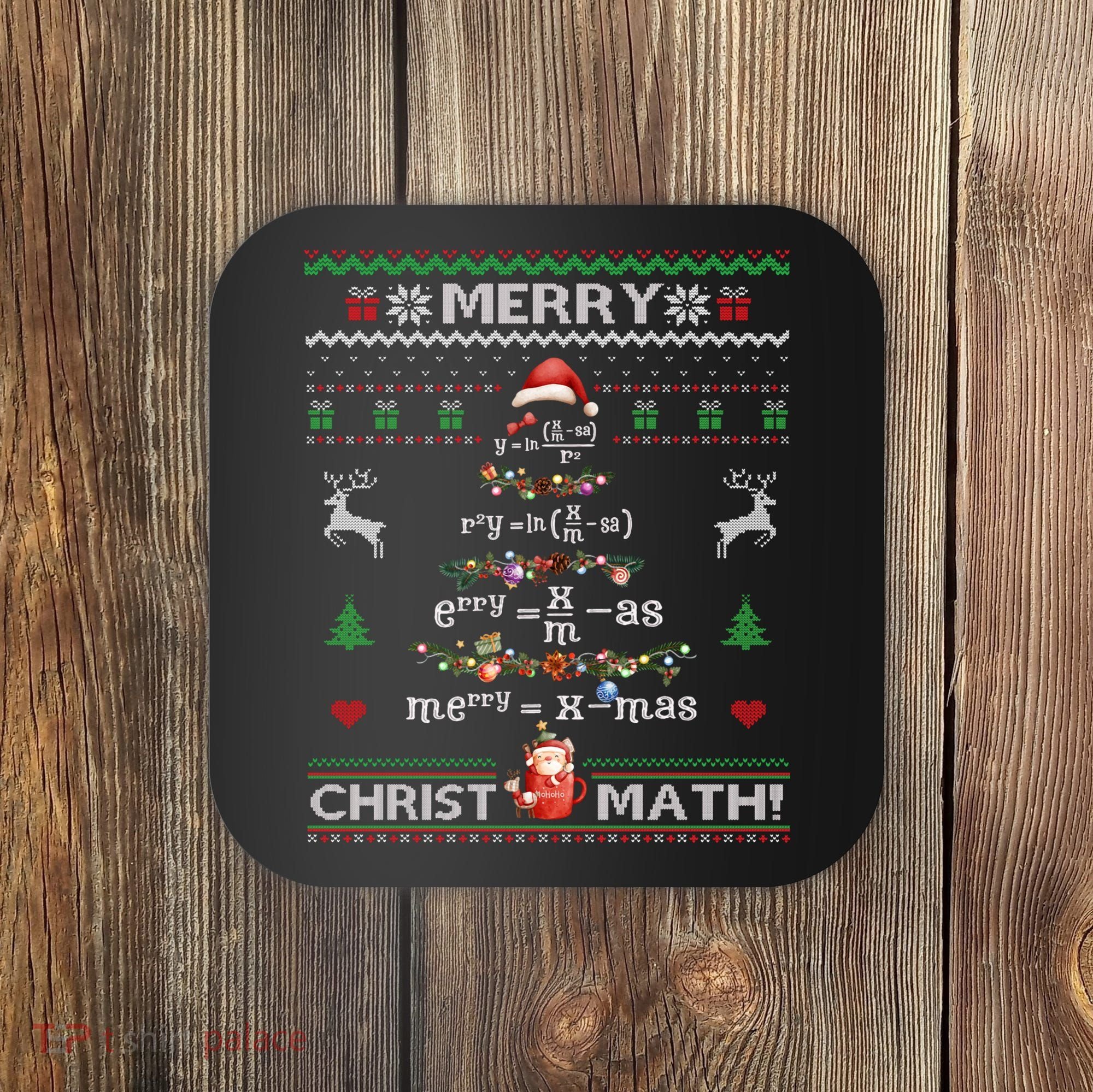 Merry Christmath Math Christmas Tree Ugly Sweater Teacher Coaster