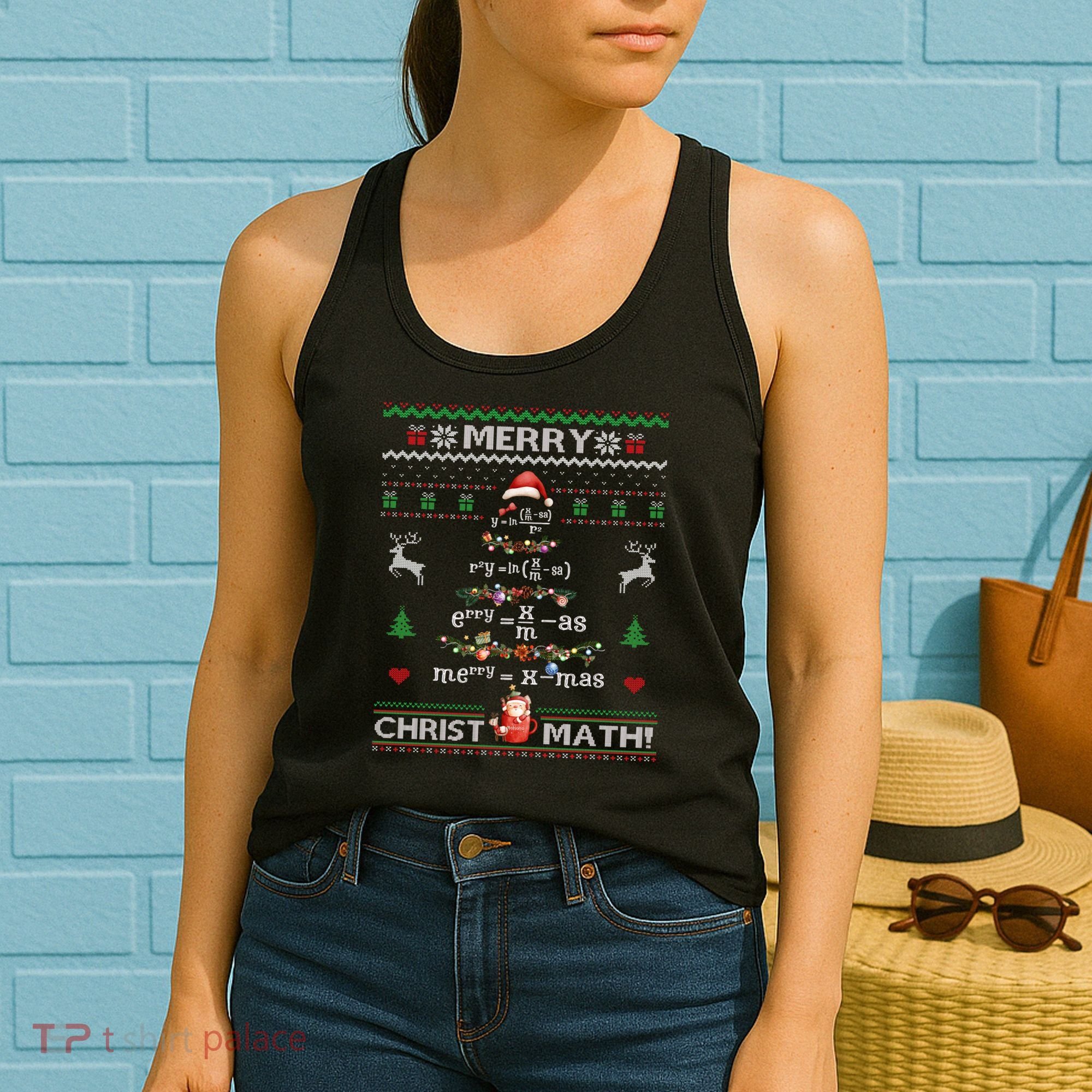 Merry Christmath Math Christmas Tree Ugly Sweater Teacher Women's Tank Top