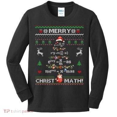 Merry Christmath Math Christmas Tree Ugly Sweater Teacher Kids Long Sleeve Shirt