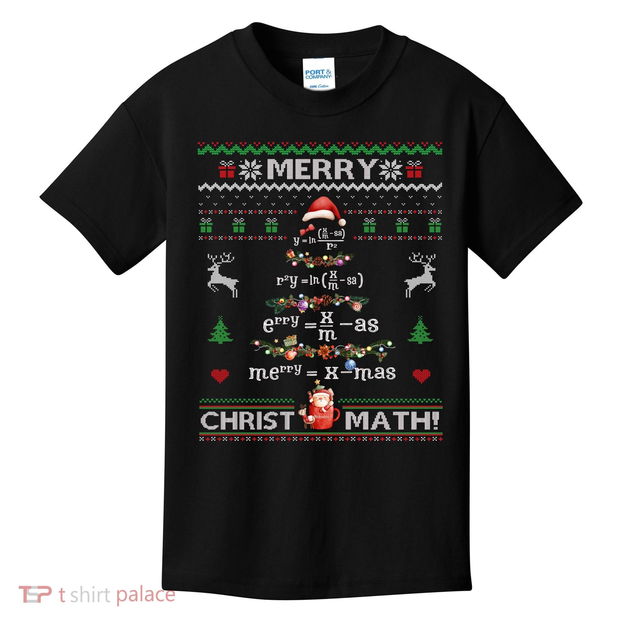 Merry Christmath Math Christmas Tree Ugly Sweater Teacher Kids T-Shirt