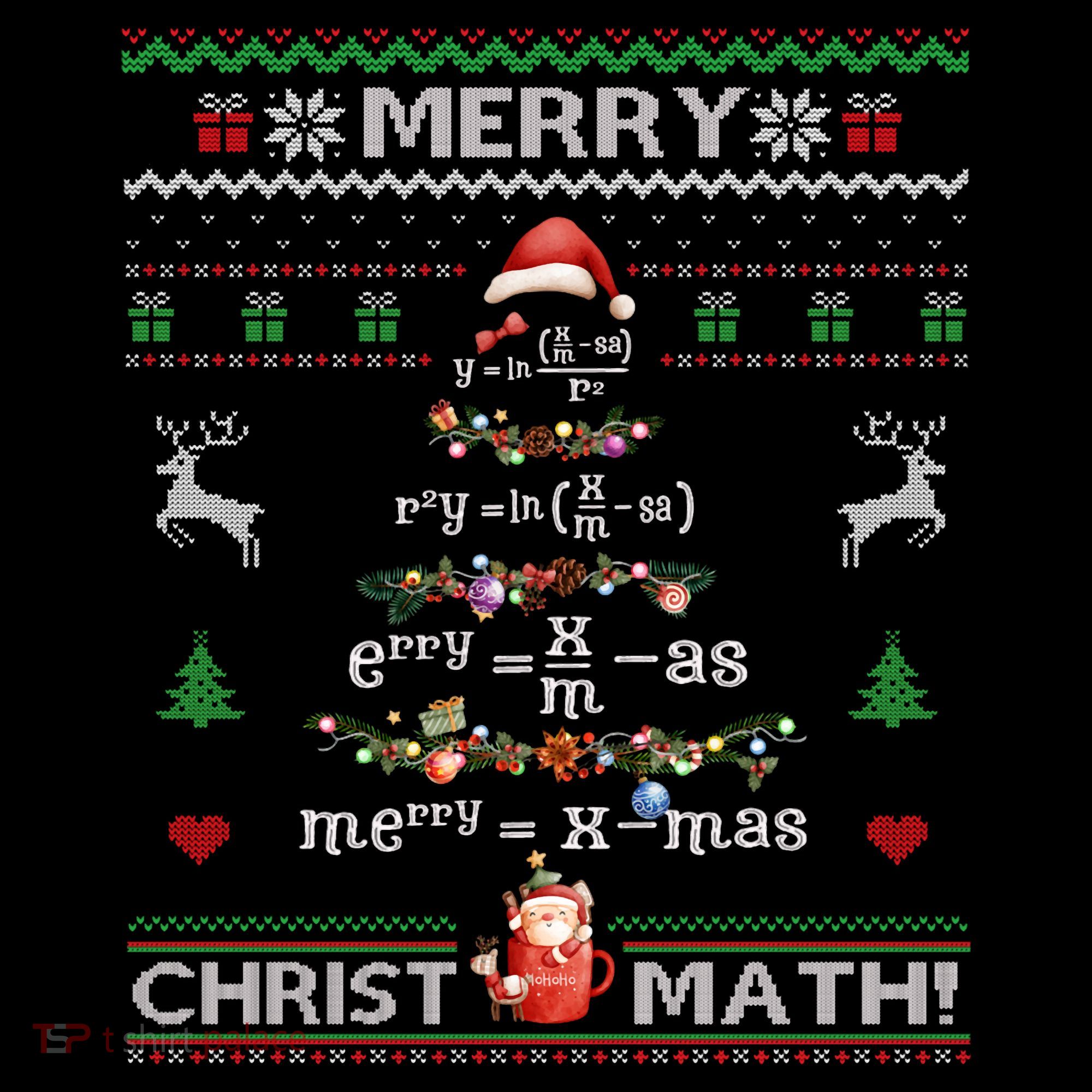 Merry Christmath Math Christmas Tree Ugly Sweater Teacher Kids T-Shirt