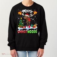 Merry Christmoose Merry Christmas Xmas Lights Santa Moose Long Sleeve Women's Sweatshirt thumb 0