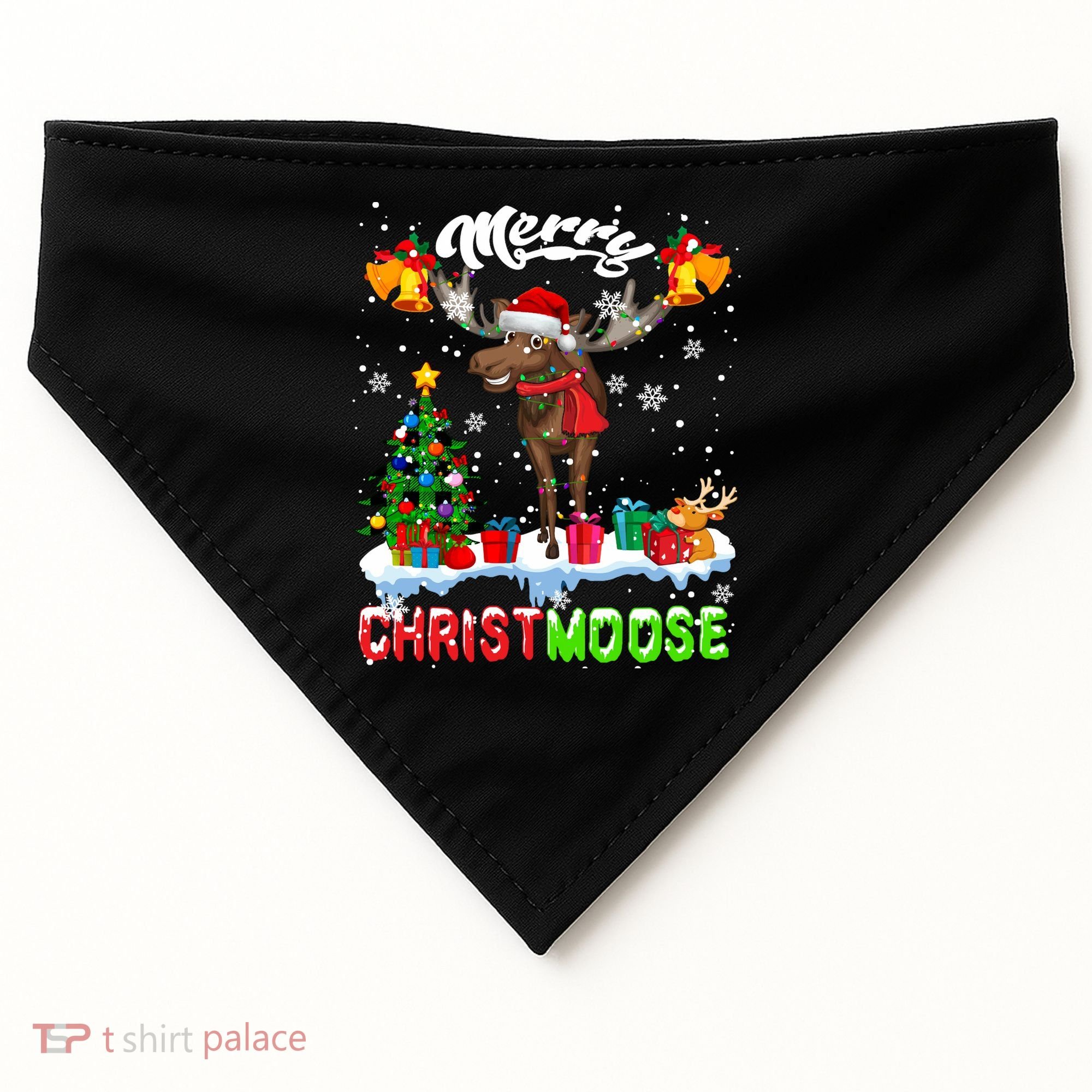 Merry Christmoose Merry Christmas Xmas Lights Santa Moose Long Sleeve USA-Made Doggie Bandana
