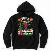 Merry Christmoose Merry Christmas Xmas Lights Santa Moose Long Sleeve Hoodie thumb 0