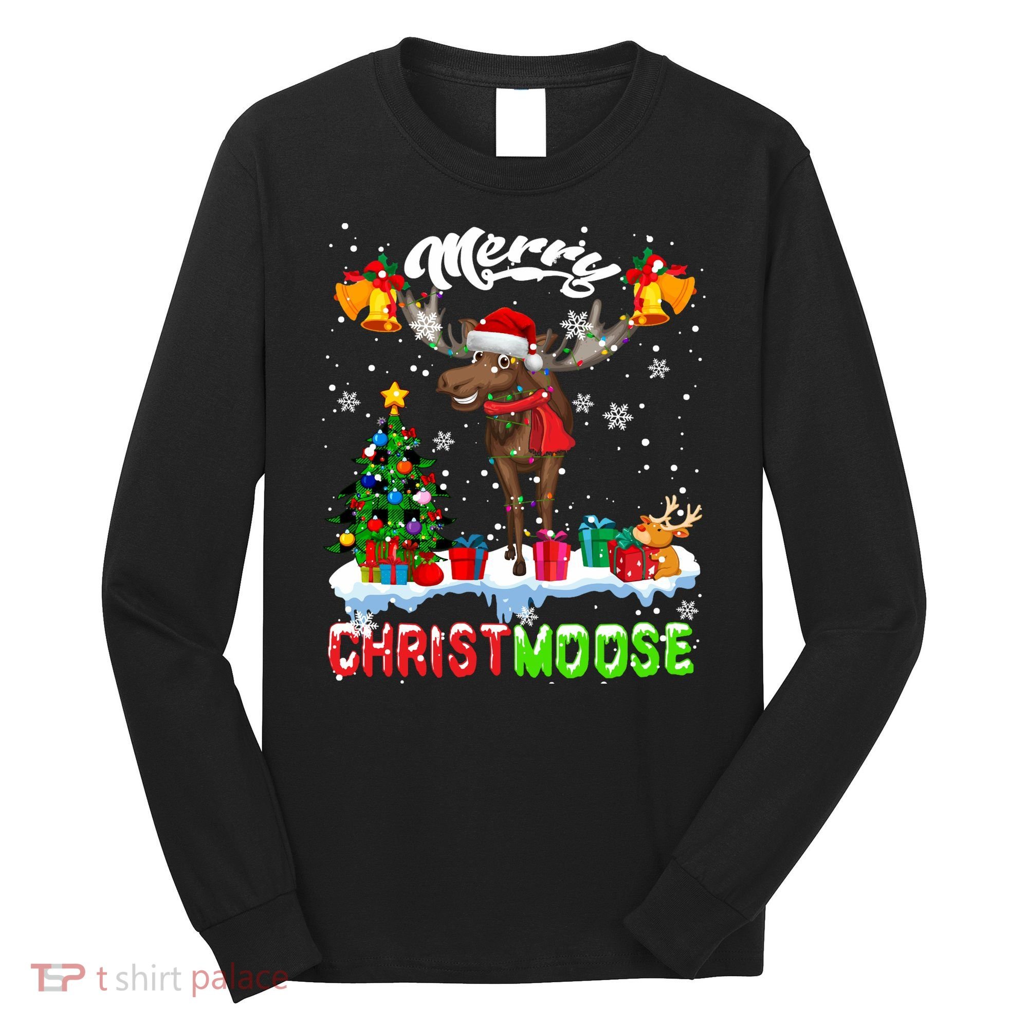 Merry Christmoose Merry Christmas Xmas Lights Santa Moose Long Sleeve Long Sleeve Shirt