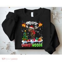 Merry Christmoose Merry Christmas Xmas Lights Santa Moose Long Sleeve Sweatshirt thumb 2
