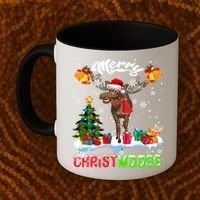 Merry Christmoose Merry Christmas Xmas Lights Santa Moose Long Sleeve Coffee Mug thumb 2