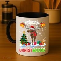 Merry Christmoose Merry Christmas Xmas Lights Santa Moose Long Sleeve Coffee Mug thumb 4