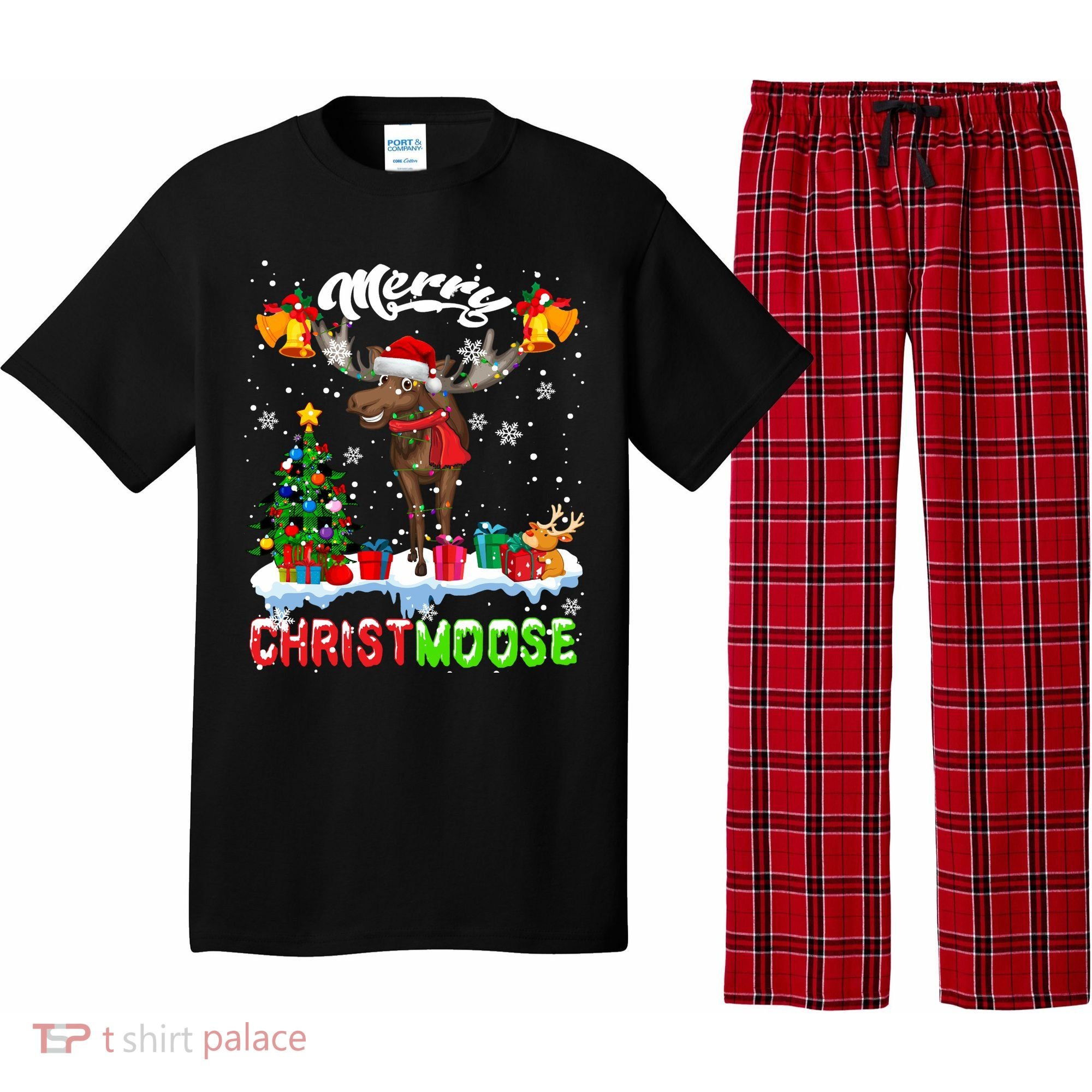 Merry Christmoose Merry Christmas Xmas Lights Santa Moose Long Sleeve Pajama Set