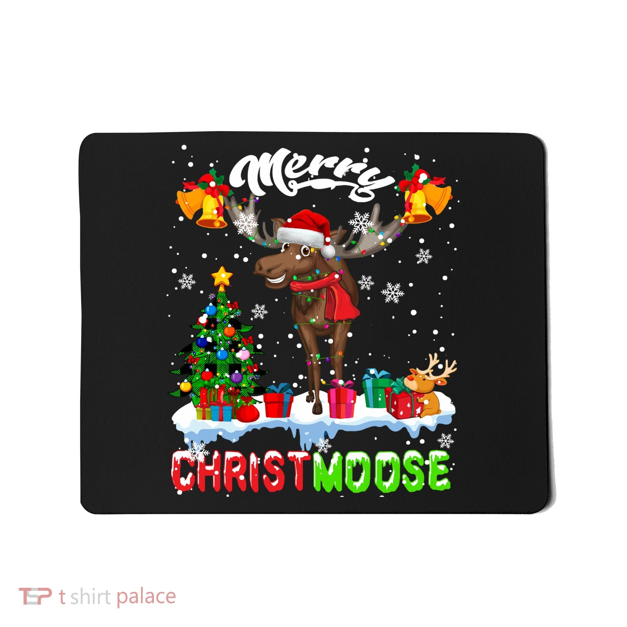 Merry Christmoose Merry Christmas Xmas Lights Santa Moose Long Sleeve Mousepad