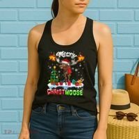 Merry Christmoose Merry Christmas Xmas Lights Santa Moose Long Sleeve Women's Tank Top thumb 2