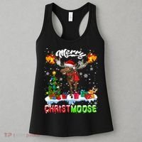 Merry Christmoose Merry Christmas Xmas Lights Santa Moose Long Sleeve Women's Tank Top thumb 3