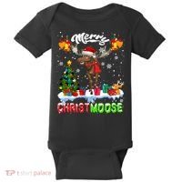 Merry Christmoose Merry Christmas Xmas Lights Santa Moose Long Sleeve Baby Bodysuit thumb 0