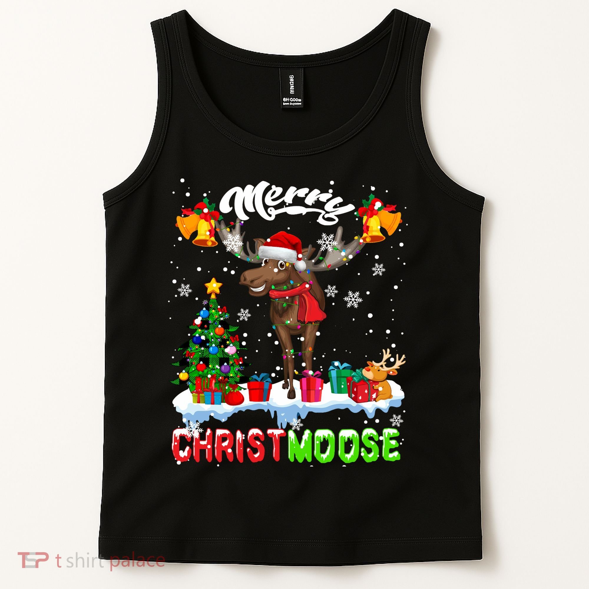 Merry Christmoose Merry Christmas Xmas Lights Santa Moose Long Sleeve Tank Top