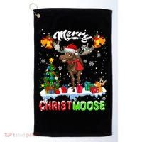 Merry Christmoose Merry Christmas Xmas Lights Santa Moose Long Sleeve Golf Towel thumb 0