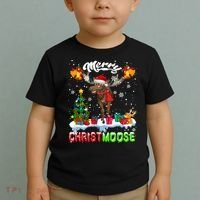Merry Christmoose Merry Christmas Xmas Lights Santa Moose Long Sleeve Toddler T-Shirt thumb 2