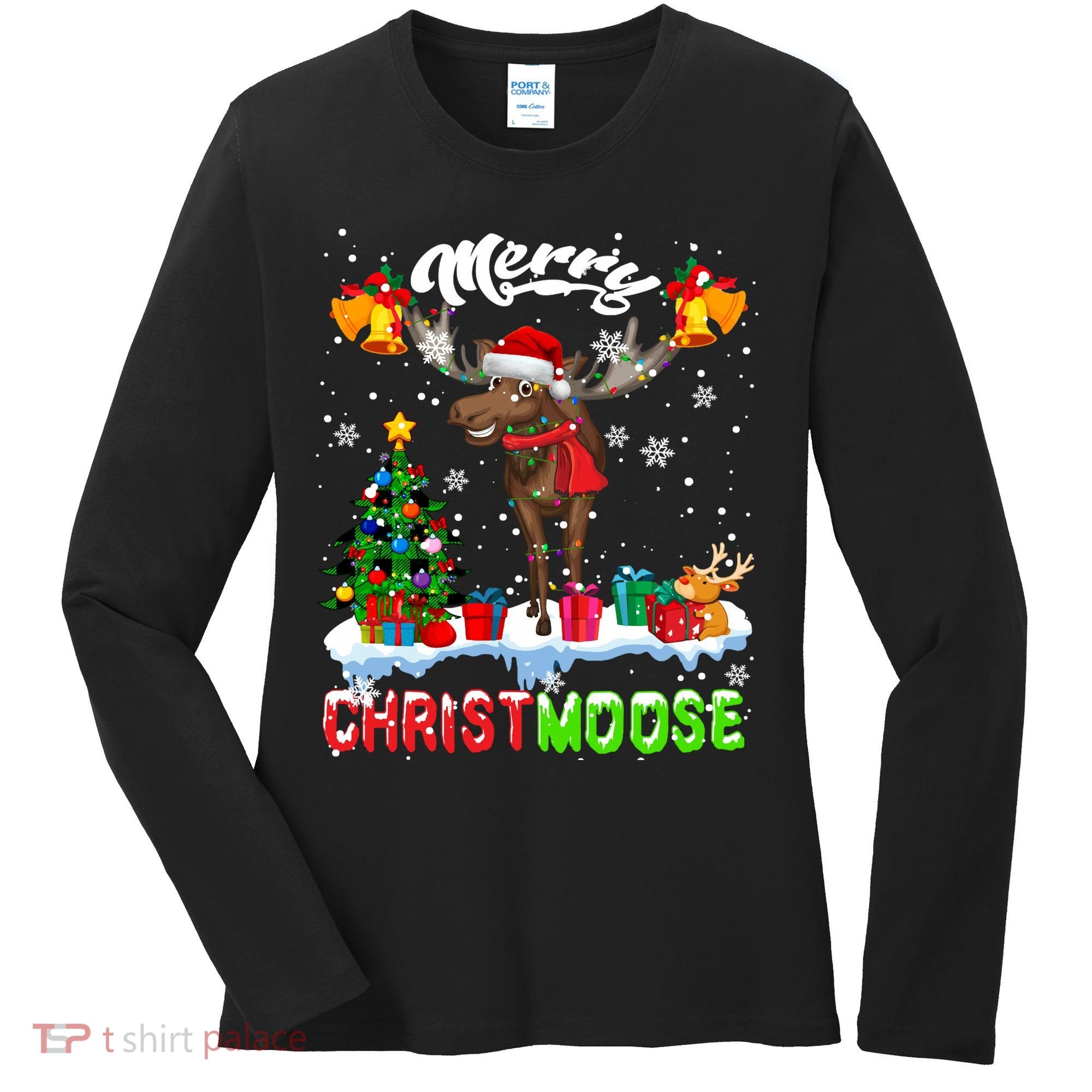 Merry Christmoose Merry Christmas Xmas Lights Santa Moose Long Sleeve Women's Long Sleeve Shirt