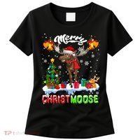 Merry Christmoose Merry Christmas Xmas Lights Santa Moose Long Sleeve Women's T-Shirt thumb 0