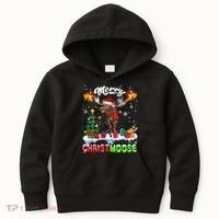 Merry Christmoose Merry Christmas Xmas Lights Santa Moose Long Sleeve Kids Hoodie thumb 0