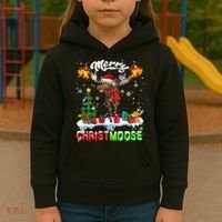 Merry Christmoose Merry Christmas Xmas Lights Santa Moose Long Sleeve Kids Hoodie thumb 3