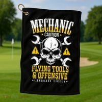 Mechanic Caution Message Funny Auto Mechanic Golf Towel thumb 1