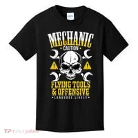 Mechanic Caution Message Funny Auto Mechanic Kids T-Shirt thumb 0